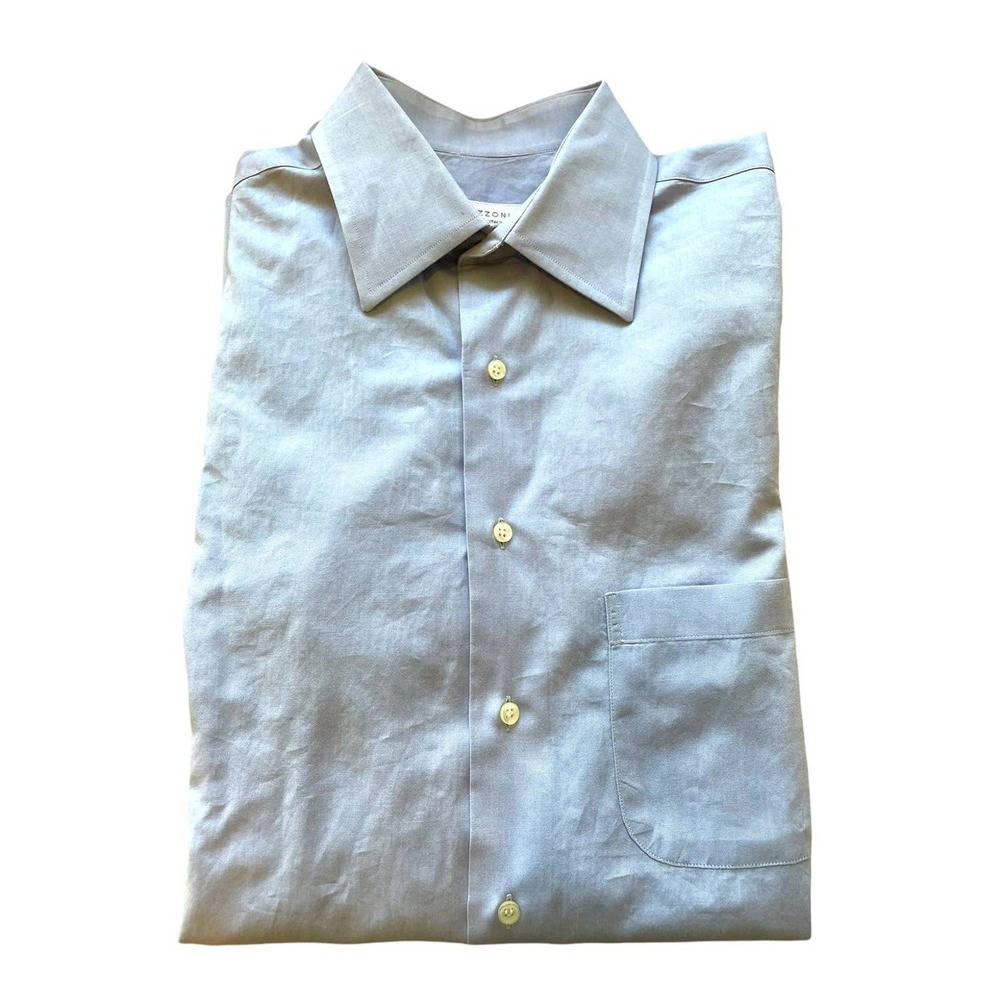 Mazzoni Light Blue Dress Shirt 16 34/45 Made in Italy 100% Cotton - Picture 2 of 10